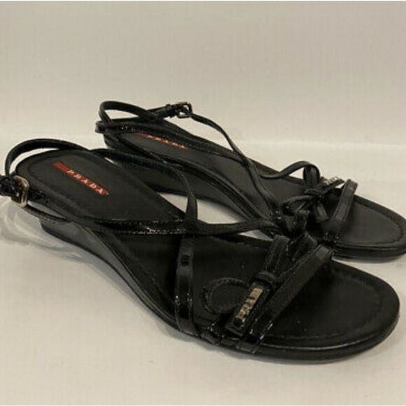 Prada Vernice patent bow slingback wedge S… - Picture 3 of 13